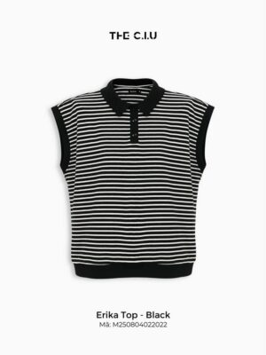 Áo len nữ cổ polo sọc ngang THE C.I.U, áo sát nách dáng suông bo gấu basic dễ phối đồ – Erika Top